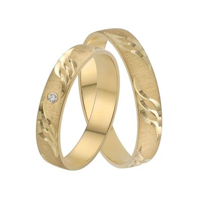 Trauring FIRETTI "Schmuck Geschenk Gold 375 Hochzeit Ehering "LIEBE" Welle" Gr. 17, gold (gelbgoldfarben), Fingerringe, 17, ohne Brillant, Gelbgold 585, 4mm, Made in Germany, wahlweise mit oder ohne Brillant Image