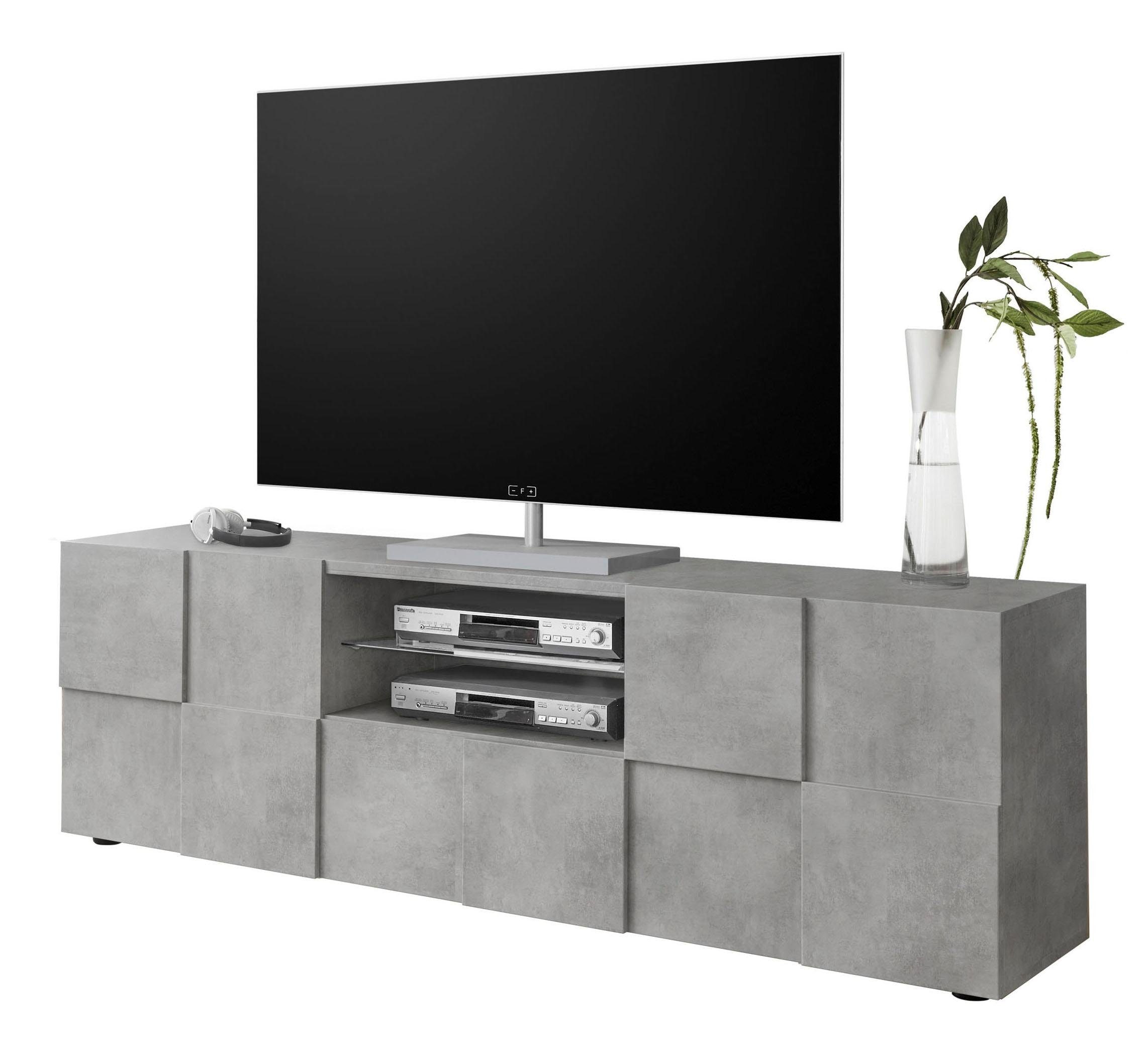 Lowboard HOME AFFAIRE "Dama Breite 181 cm, TV-Board 2 Türen, 1 Schubkasten, TV-Schrank", grau (beton, optik), Sideboards, Lowboard, Front in 3D-Optik, viel Stauraum, verschiedene Farben