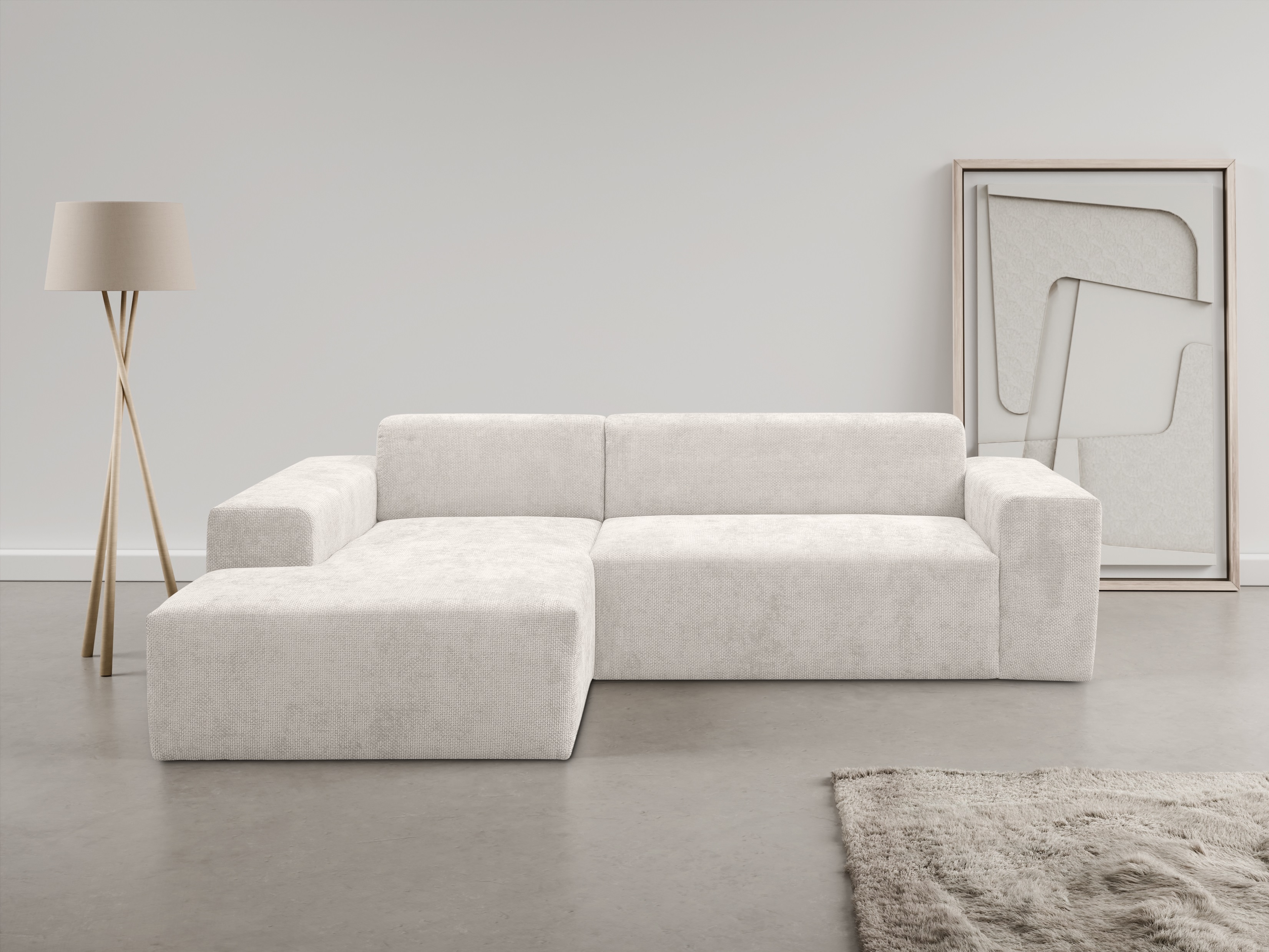 Ecksofa OTTO HOME "Zeus-L modern & zeitlos, Breite 253 cm, bequemes Sofa", beige (natur), B:253cm H:70cm T:188cm, 100% Polyester, Sofas, Ecksofa, Curvy Trend Ecksofa mit urbaner Optik