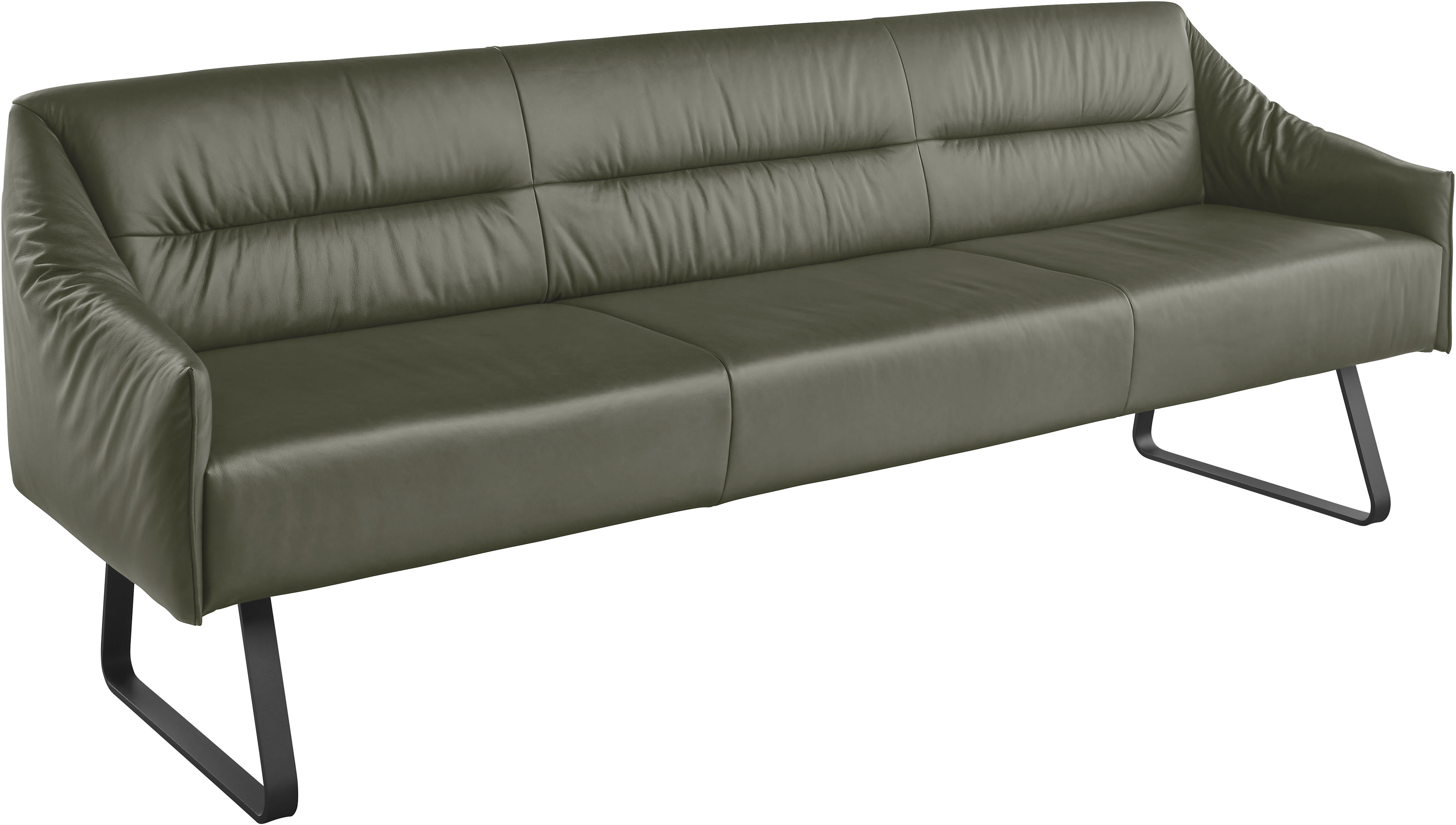 Essbank MUSTERRING "JustB SP500", grün (olive), B:262cm H:86cm T:70cm, Sitzbänke, Essbank, Metallkufe schwarz, verschiedene Farben, Breite 220 oder 250 cm