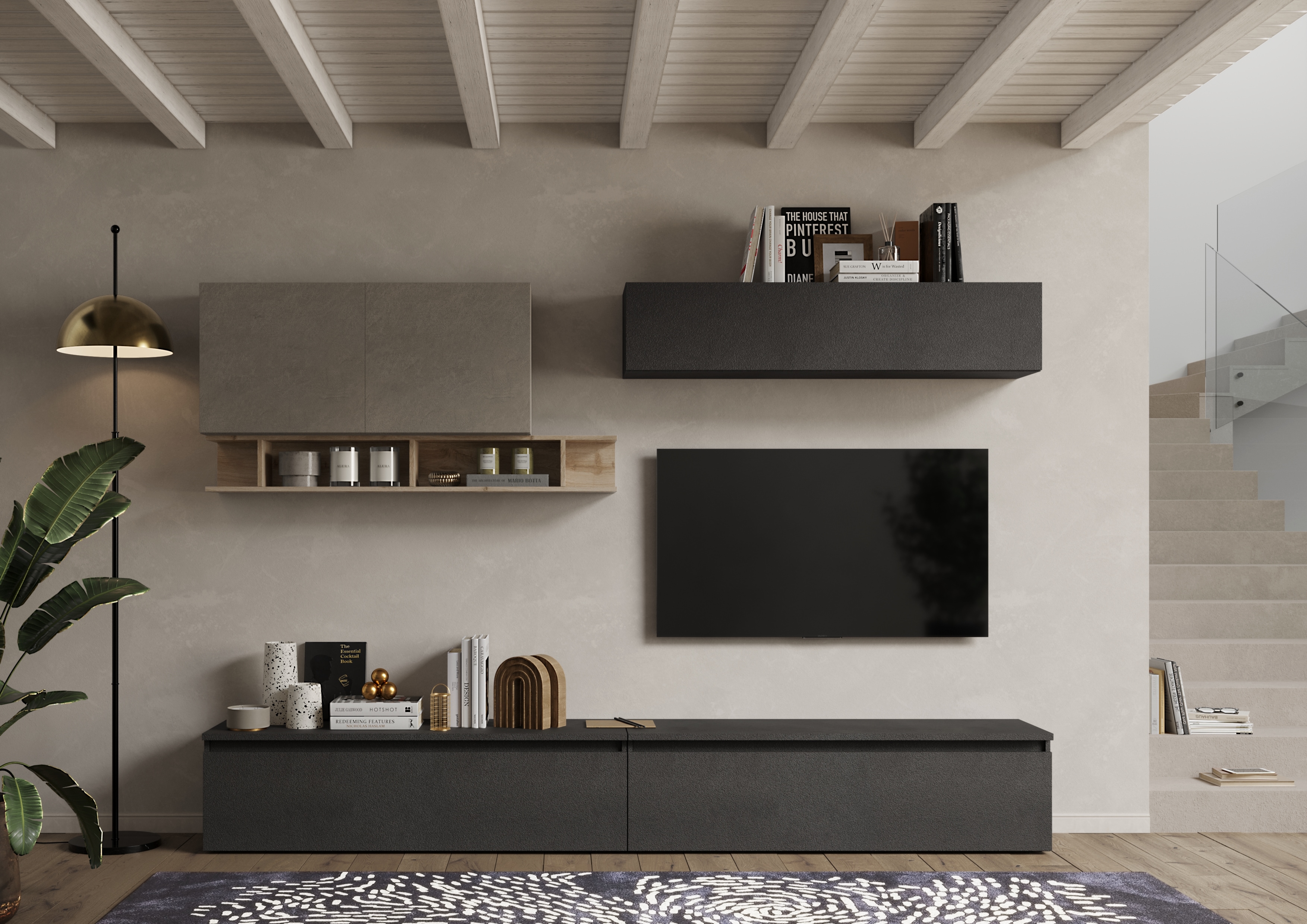 Wohnwand INOSIGN "Infinity, 6tlg. Breite 276 cm, Höhe variabel, Schrankwand, Anbauwand", braun (lehmfarben (argilla), eiche cadiz nb, lava), B:276cm H:200cm T:40cm, Holzwerkstoff, Kastenmöbel-Sets, Wohnwand, (2x Lowboard, Hängeschrank, 2x...