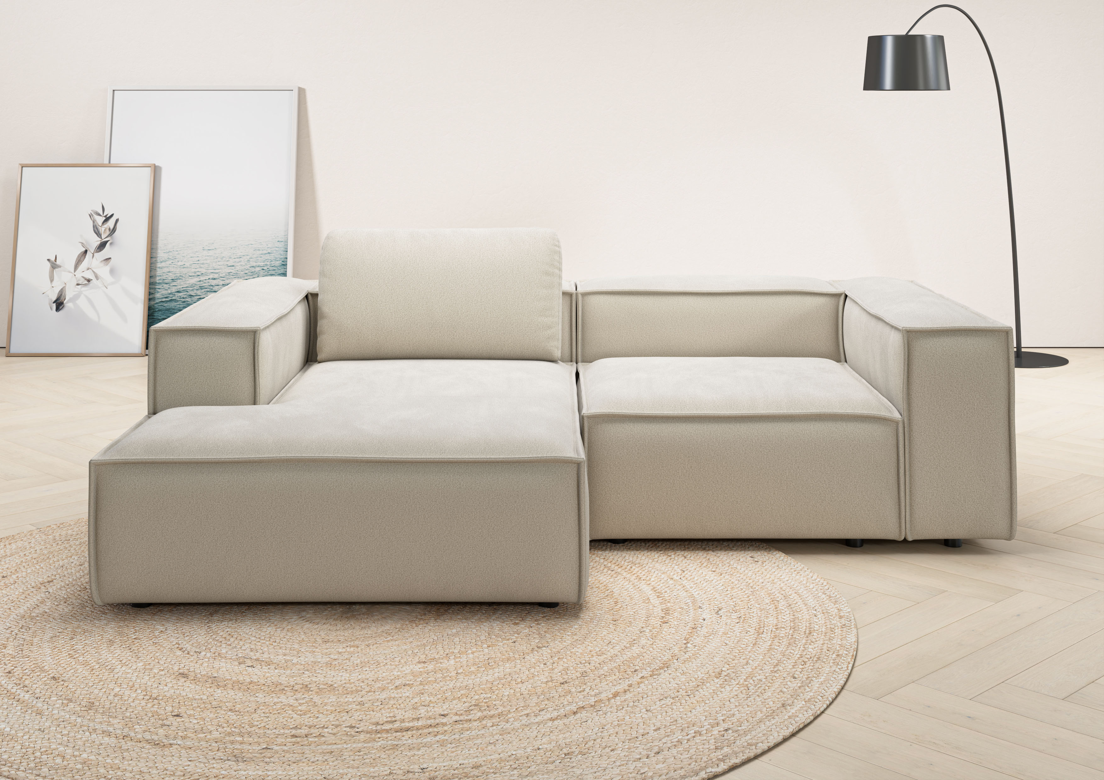 Ecksofa HOME AFFAIRE "Watertown, kompakte L-Form, 246 cm breite für kleinere Räume", beige (sand), B:246cm H:68cm T:171cm, 94% Polyester, 6% Nylon, Sofas, Ecksofa, modernes Ecksofa mit Feincordbezug, platzsparend & bequem