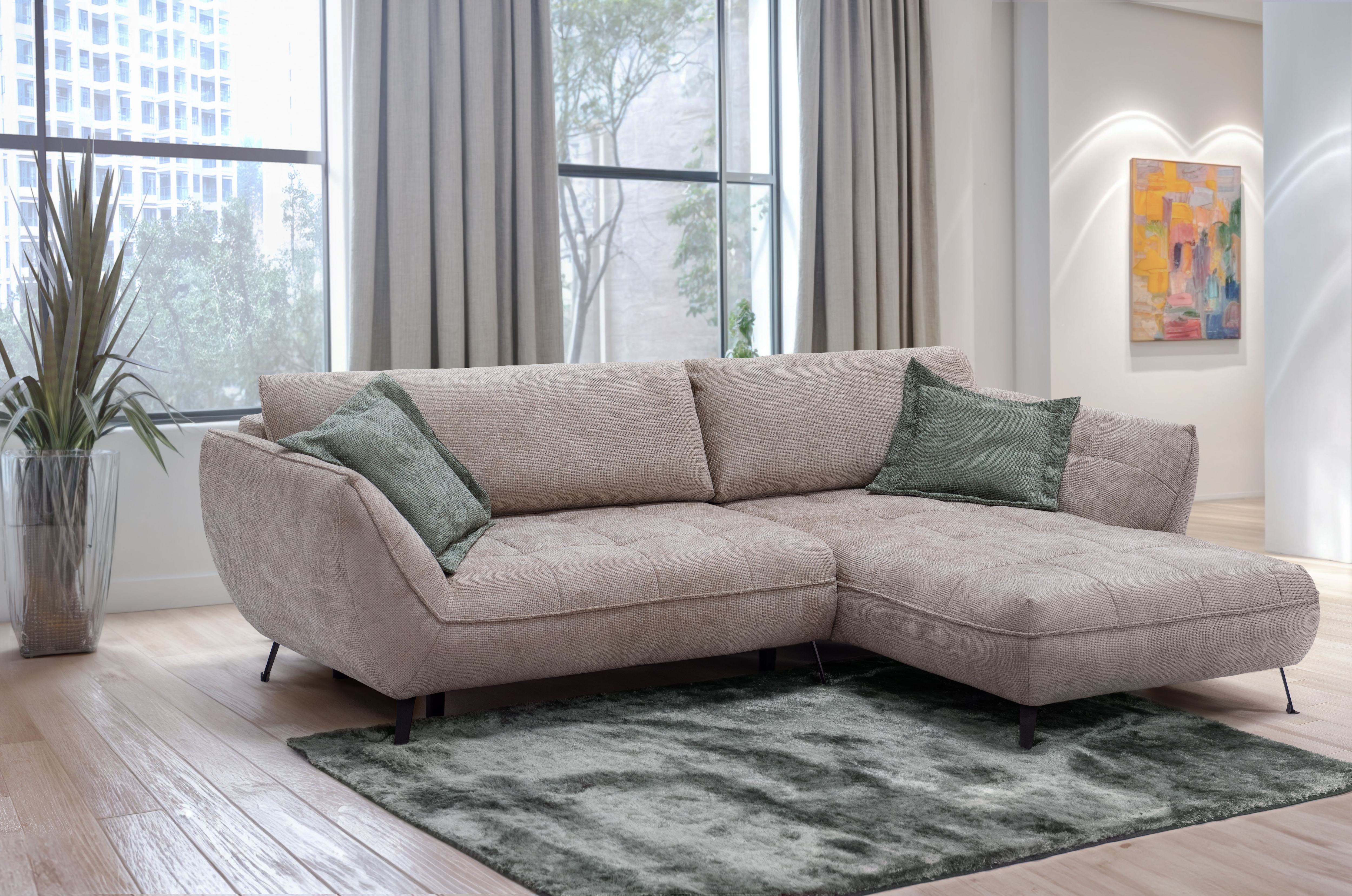 Ecksofa EXXPO - SOFA FASHION "Samoa, bequem und modern, mit Easy-Lift-Bettfunktion, L-Form", braun, B:282cm H:88cm T:187cm, Sofas, Ecksofa Samoa, inkl. Bettfunktion, Bettkasten und Rückenkissen