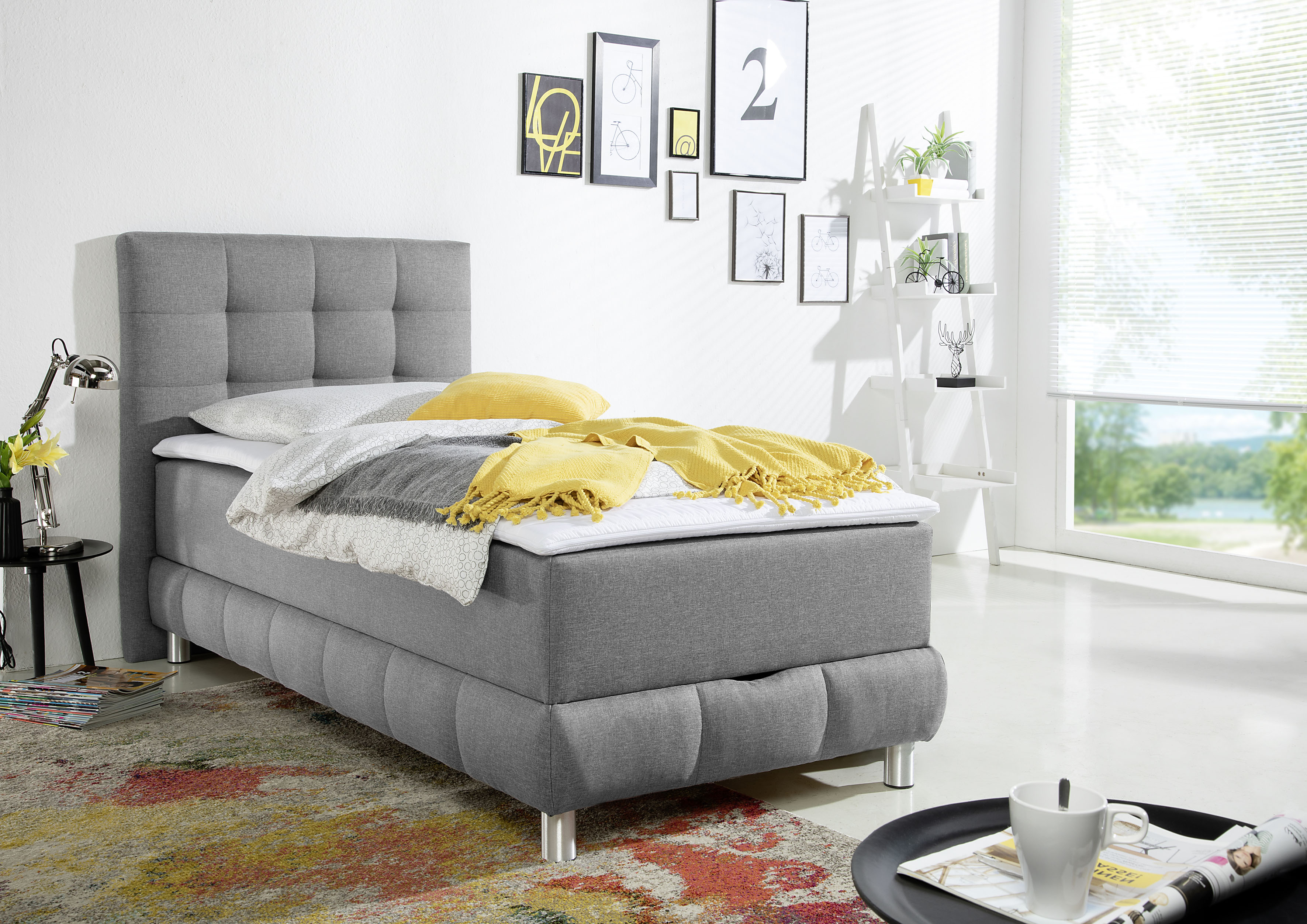 Boxbett INOSIGN "Vaasa", grau, B:104cm L:210cm, Komplettbetten, inkl. Bettkasten & Topper, XXL-Ausführung, Überlänge 220 cm Image