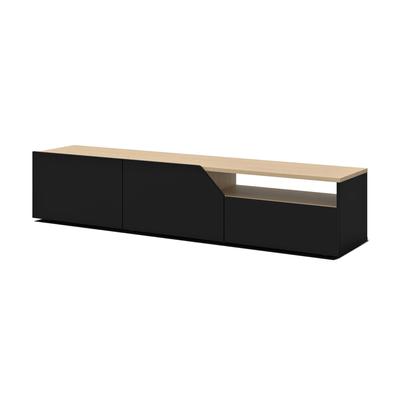 TV-Bank TEMAHOME "Verone TV Tisch, platsparendes Design, Lowboard", schwarz (eiche hell, schwarz), B:180cm H:38cm T:38cm, Spanplatte, Melamin, Sideboards, praktische Türen, offenes Fach, Breite 180 cm