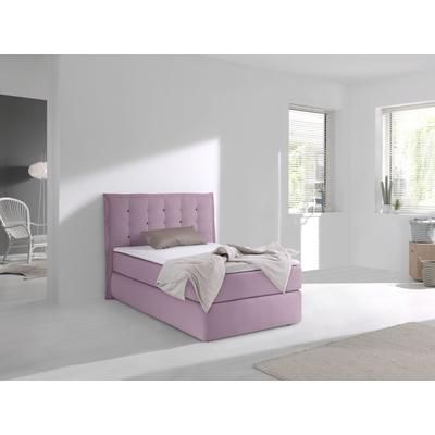 Boxspringbett INOSIGN "Sagres", rosa (rosé), B:115cm L:210cm, Feinstruktur(100% Polyester), Bezug der Spiegelfläche Matratzendrell aus 100% Polyester, Komplettbetten, Boxspringbett, Kopfteil mit 2farbiger Flatterbiese und zweifarbigen Knöpfen Image