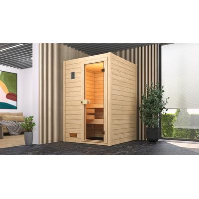 Sauna WEKA "Massivholzsauna VALIDA 1", beige (natur), Bio-Ofen, externe Steuerung, 3,6 kW, Saunen, Blockbohlen, moderne Ganzglastür Image