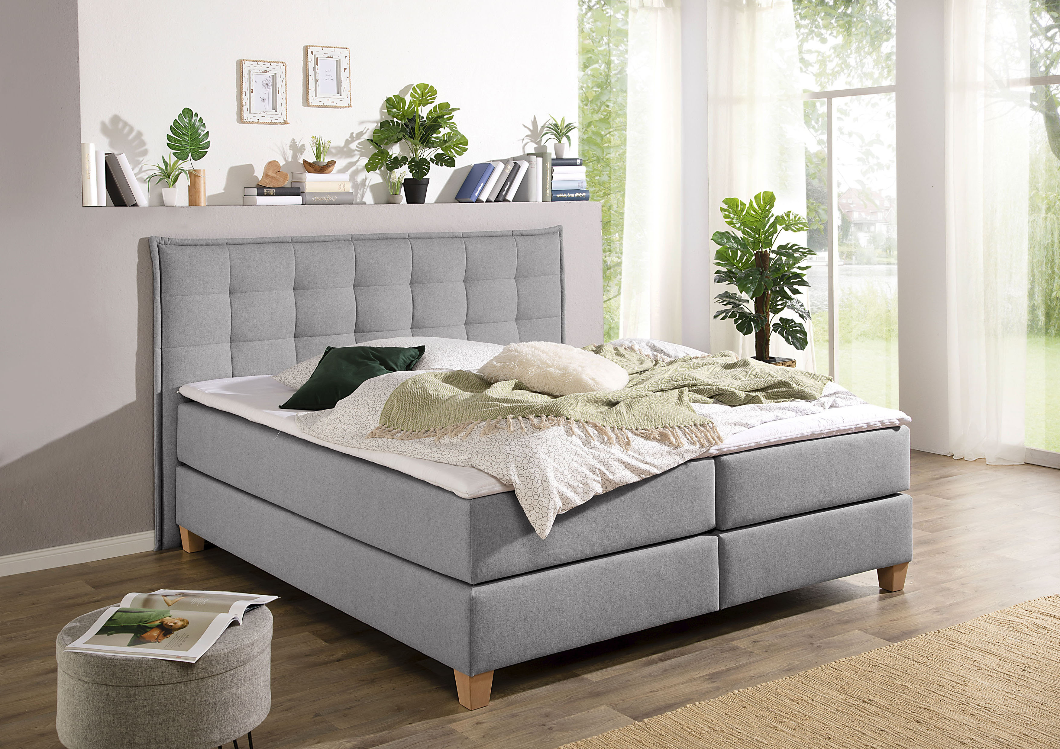 Boxspringbett HOME AFFAIRE, grau, B:180cm L:209cm, Komplettbetten, Boxspringbett, inklusive Komfortschaum-Topper Image