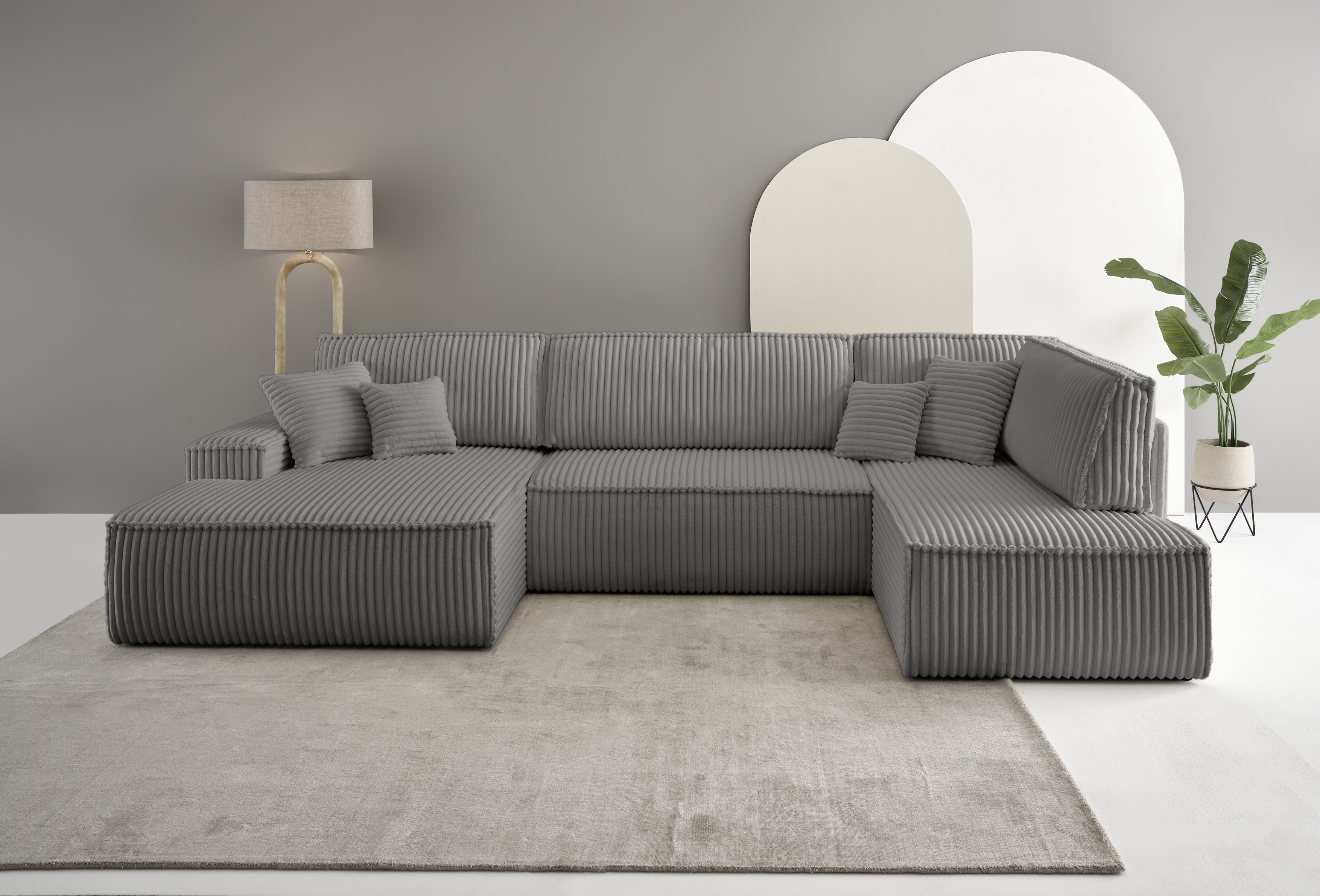 Wohnlandschaft OTTO HOME "FINNLEY, U-Form XXL 329 cm, Schlafsofa, Schlaffunktion m. Bettkasten", grau (anthrazit), B:329cm H:85cm T:195cm, Bezugstoff 100% PES ;Gramatur 400g/qm +/- 5%, Sofas, Wohnlandschaft, verfügbar in den Stoffqualitäten Bouclé,...
