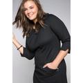 Etuikleid SHEEGO "Etuikleid", Damen, Gr. 42, Normalgrößen, schwarz, Jersey, Single Jersey, 70% Polyester, 25% Viskose, 5% Elasthan, unifarben, knielang, Rundhals, 3/4-Ärmel, Kleider