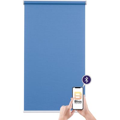 Elektrisches Rollo SUNLINES "Mosaik", blau (blau, weiß), B:100cm H:180cm, Polyester, Metall, Kunststoff, Rollos, appgesteuert via Bluetooth, mit Akku und Motor, weißer Fallstab Image