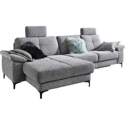 Ecksofa 3C CARINA "Burnaby bequem und modern, OTTOs Choice, L-Form", silber, B:296cm H:87cm T:162cm, Chenille-Optik (59, 7% Polyester, 34, 4% Polyacryl, 5, 9% Viskose), Sofas, 2 Kopfstützen, optional mit Schlaf- und motorischer Relaxfunktion Image