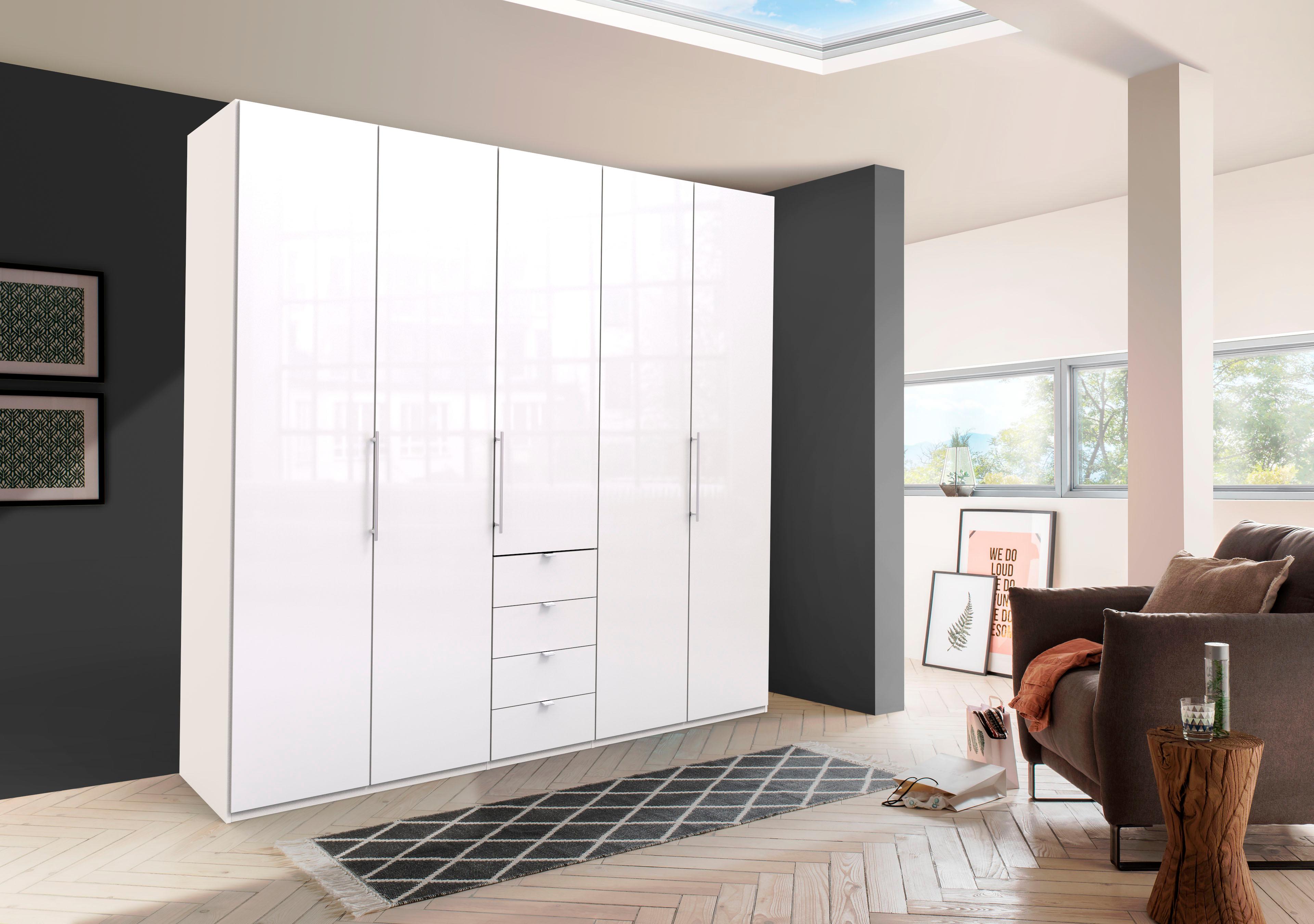 Kleiderschrank WIEMANN "Loft", weiß (weiß, weiß glas), B:250cm H:236cm T:58cm, Glas, Schränke, Kleiderschrank, Glasfront