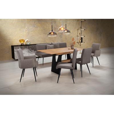 Essgruppe K+W KOMFORT & WOHNEN "Giacomo I", braun (sattel, braun), Leder CLOUD-Flachgewebe 775, Synchron-Auszug, Länge Esstisch: 160cm-Länge Esstischmaximal: 200cm-Breite/Sitzbreite Bank: 177cm, Sitzmöbel-Sets, 2 Stühle und Bank, 2 Armlehnenstühle...