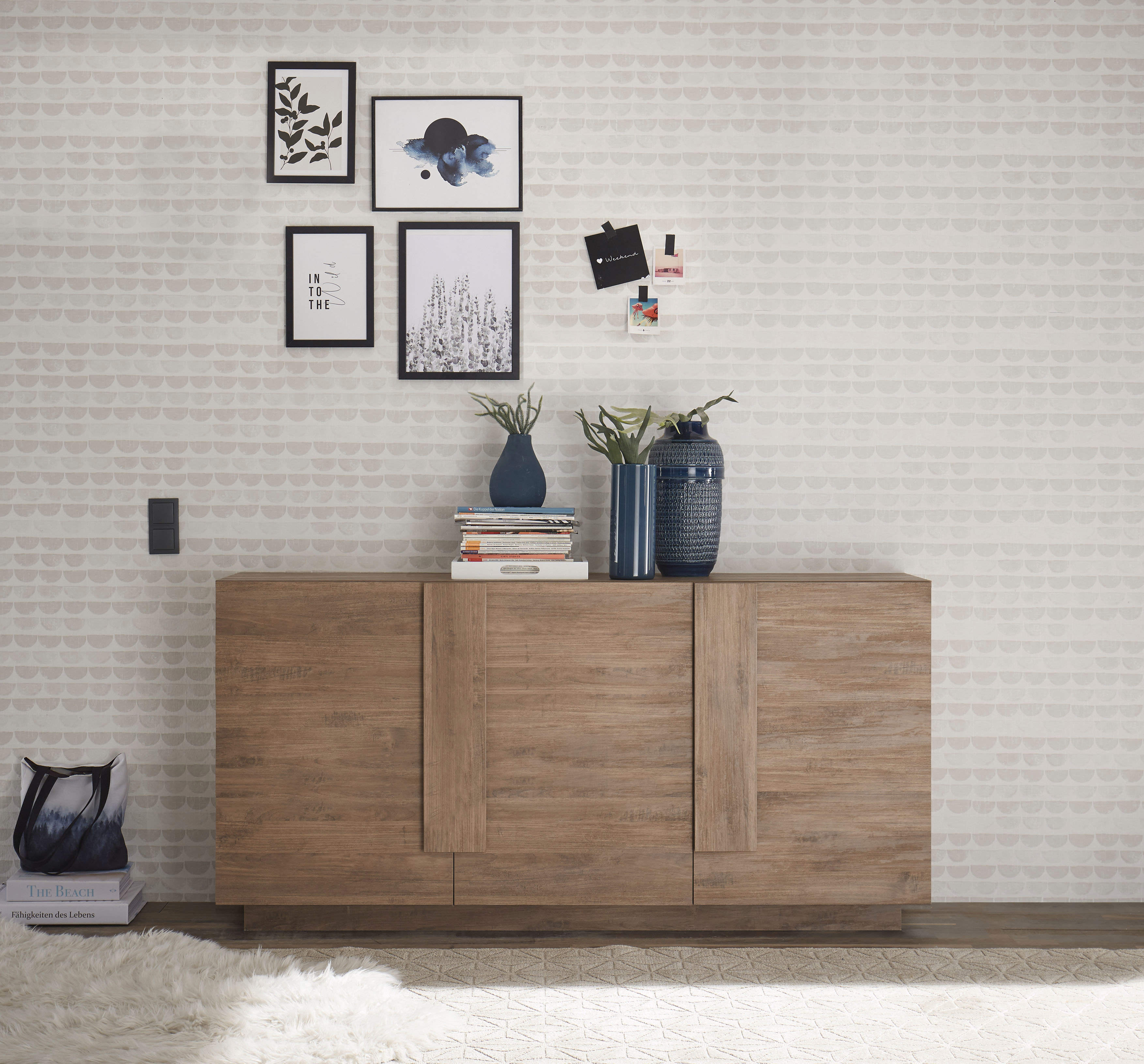 Sideboard INOSIGN "Jupiter, Breite 181 cm, Kommode 3 Türen - Soft Closing, Anrichte", braun (mercure nb holzstruktur), B:181cm H:90cm T:44cm, Sideboards, moderne Griffblende, FSC, cleveres Stauraumkonzept Image