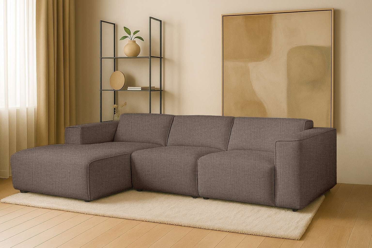 Ecksofa ANDAS "Noord mit Kedernaht, Breite 281 cm, L-Form", braun, B:281cm H:71cm T:161cm, 100% PES, Sofas, Cord, Struktur, Webstoff, mit Wellenunterfederung, Massivholzrahmen Image