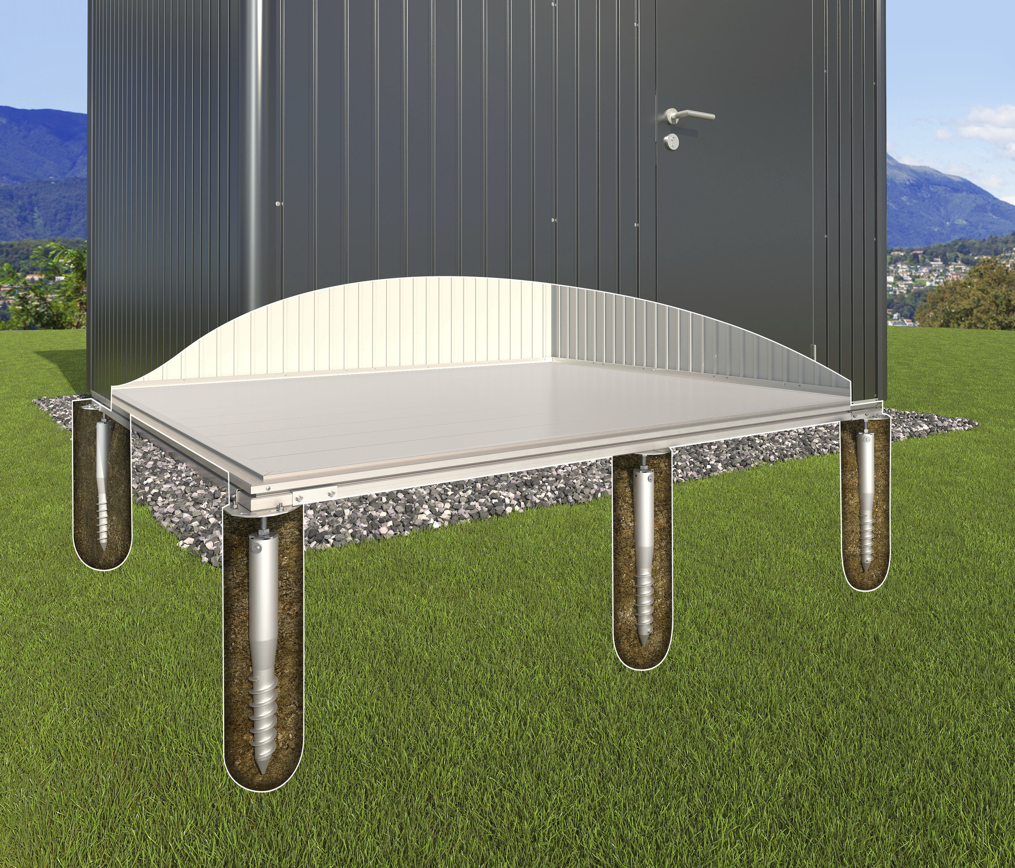 Gerätehaus-Fundamentrahmen BIOHORT, silber (silberfarben), B:334cm H:65cm T:334cm, Aluminium, Gartenhaus-Fundamente, Gerätehaus-Fundament »SmartBase PLUS« Image