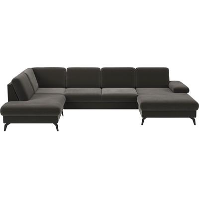 Wohnlandschaft SIT & MORE "Morris U-Form, inkl. Sitztiefenverstellung", grau (fango), B:335cm H:82cm T:212cm, 100% Polyester, Sofas, wahlweise mit Armteilverstellung, Bettfunktion & Bettkasten Image