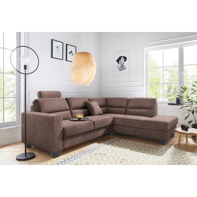 Ecksofa TRENDMANUFAKTUR "Chamber, zeitlos & elegant, bequem, L-Form", braun, B:245cm H:85cm T:203cm, Sofas, inklusive einer Kopfstütze, wahlweise mit Schlaffunktion Image