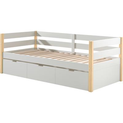 Einzelbett VIPACK "Magrit, Kojenbett mit seitlichem Umbau, Liegefläche 90 x 200cm", weiß (weiß, natur), B:97,8cm H:76,6cm L:211,2cm, Betten, universell einsetzbar, wahlweise mit und ohne Bettschublade Image