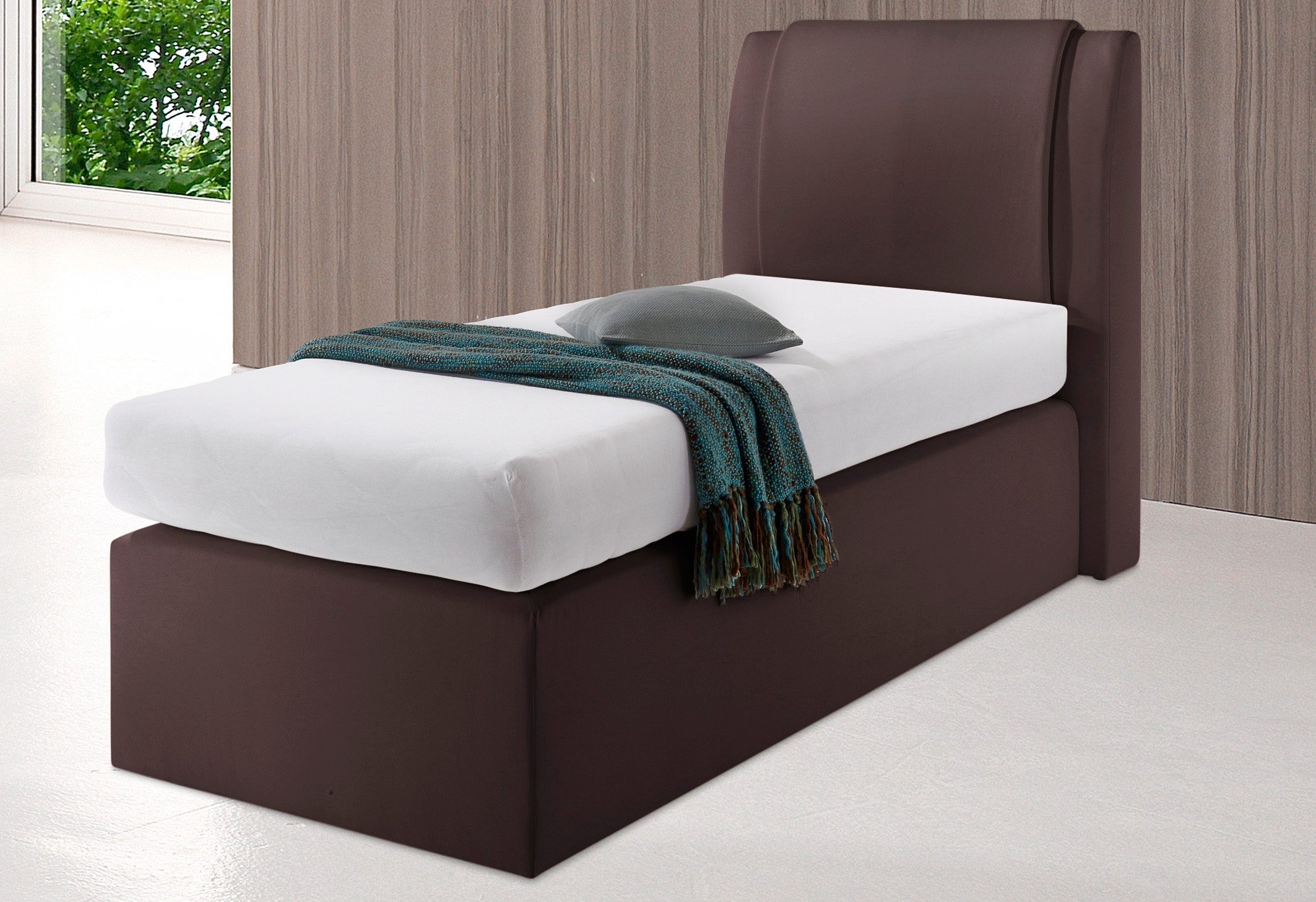 Boxspringbett, braun, Liegefläche B/L: 90cm x 200cm, H2, Bonnell-Federkernmatratze, Bonnell- Federkernmatratze: Bezug obere Matratze: 80% Baumwolle, 20% Polyester;7-Zonen-Kaltschaummatratze: Bezug obere Matratze: 80% Baumwolle, 20%...