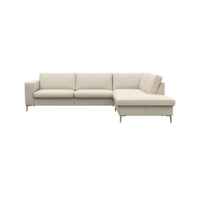 Ecksofa FLEXLUX "Fiore, Sitzaufbau mit hochwertigem Kaltschaum für mehr Sitzkomfort", weiß (warm weiß), B:273cm H:85cm T:225cm, 100% Echteder, Sofas, breite Armlehnen, L-Form, Füße Alu/Eiche Image