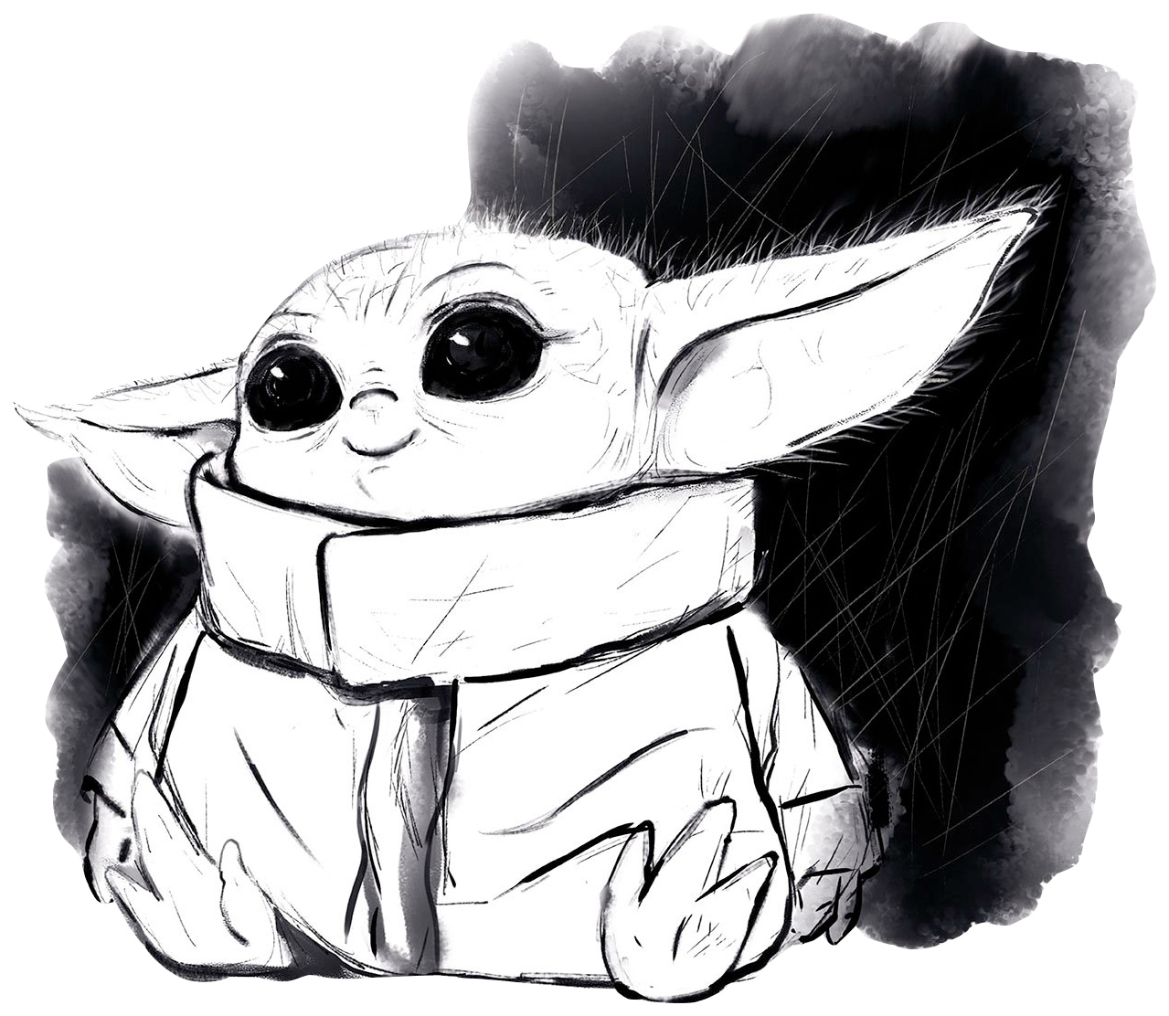 Bild KOMAR "Mandalorian The Child Sweet Black White", bunt (farbe bild(er): bunt), B:70cm H:50cm, Holz, Papier, Bilder, Bild, Wandbild zur Dekoration im Kinderzimmer - ohne Rahmen