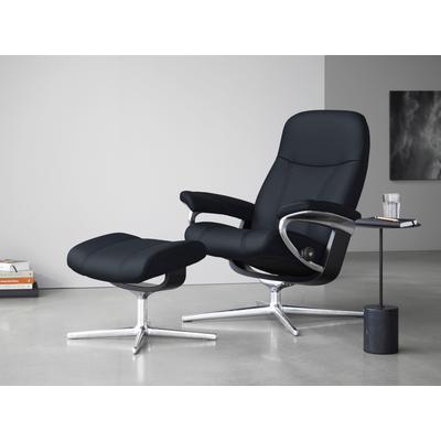 Relaxsessel STRESSLESS "Consul", blau (shadow blau paloma), B:91cm H:102cm T:79cm, Leder PALOMA: PALOMA ist ein durchgefärbtes Semianilin-Möbelleder mit natürlicher Narbung., Sessel, mit Cross Base, Größe S, M & L, Holzakzent Schwarz Image