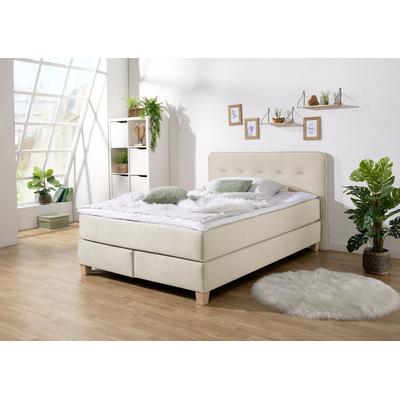 Boxspringbett HOME AFFAIRE "Fargo", beige, B:153cm L:227cm, Struktur fein (100% Polyester), Samtstoff (100% Polyester), Komplettbetten, in Überlänge 220 cm, mit Topper, 3 Ausführungen, 4, Breiten Image