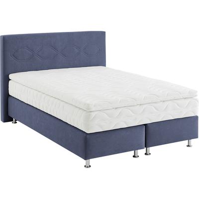 Boxspringbett, blau (navy), B:155cm L:210cm, Bezug: Microvelours 100% Polyester, WESTFALIA SCHLAFKOMFORT, Komplettbetten, Boxspringbett, wahlweise mit Topper Image