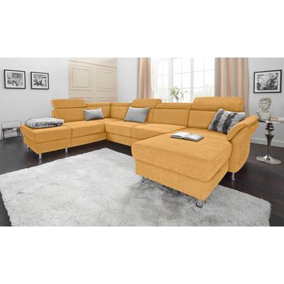 Wohnlandschaft SIT & MORE "Avignon U-Form", gelb (senf), B:331cm H:97cm T:228cm, Flachgewebe (90% Polyester, 10% Polyamid), Luxus-Microfaser (100% Polyester), Struktur (100% Polyester), Sofas, wahlweise mit Bettfunktion und Stauraum, inklusive... Image