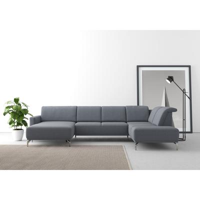 Wohnlandschaft SIT & MORE "Bailando U-Form", blau (blaugrau), B:337cm H:84cm T:205cm, Sofas, wahlweise mit Kopfteilverstellung und Vorziehsitz, motorisch Image