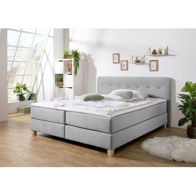 Boxspringbett HOME AFFAIRE "Fargo", grau, B:213cm L:227cm, Struktur fein (100% Polyester), Samtstoff (100% Polyester), Komplettbetten, in Überlänge 220 cm, mit Topper, 3 Ausführungen, 4, Breiten Image