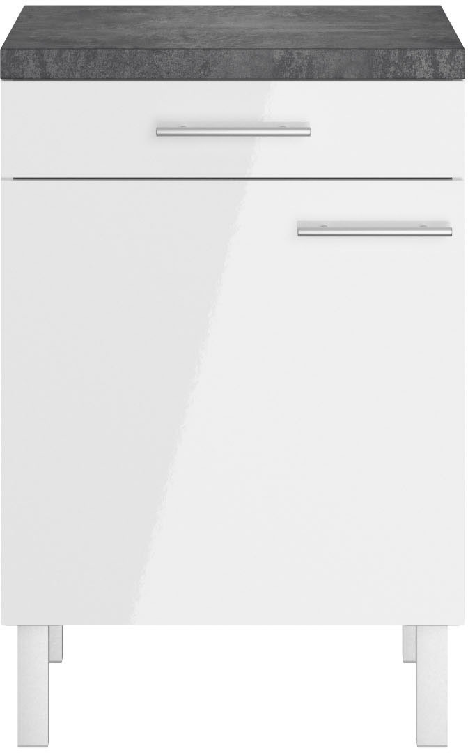 Unterschrank OPTIFIT "Lilly", weiß (weiß hochglanz, weiß, schwarz stone), B:60cm H:90cm T:60cm, Spanplatte, Schränke, Breite 60 cm, 1 Tür, 1 Schubkasten Image