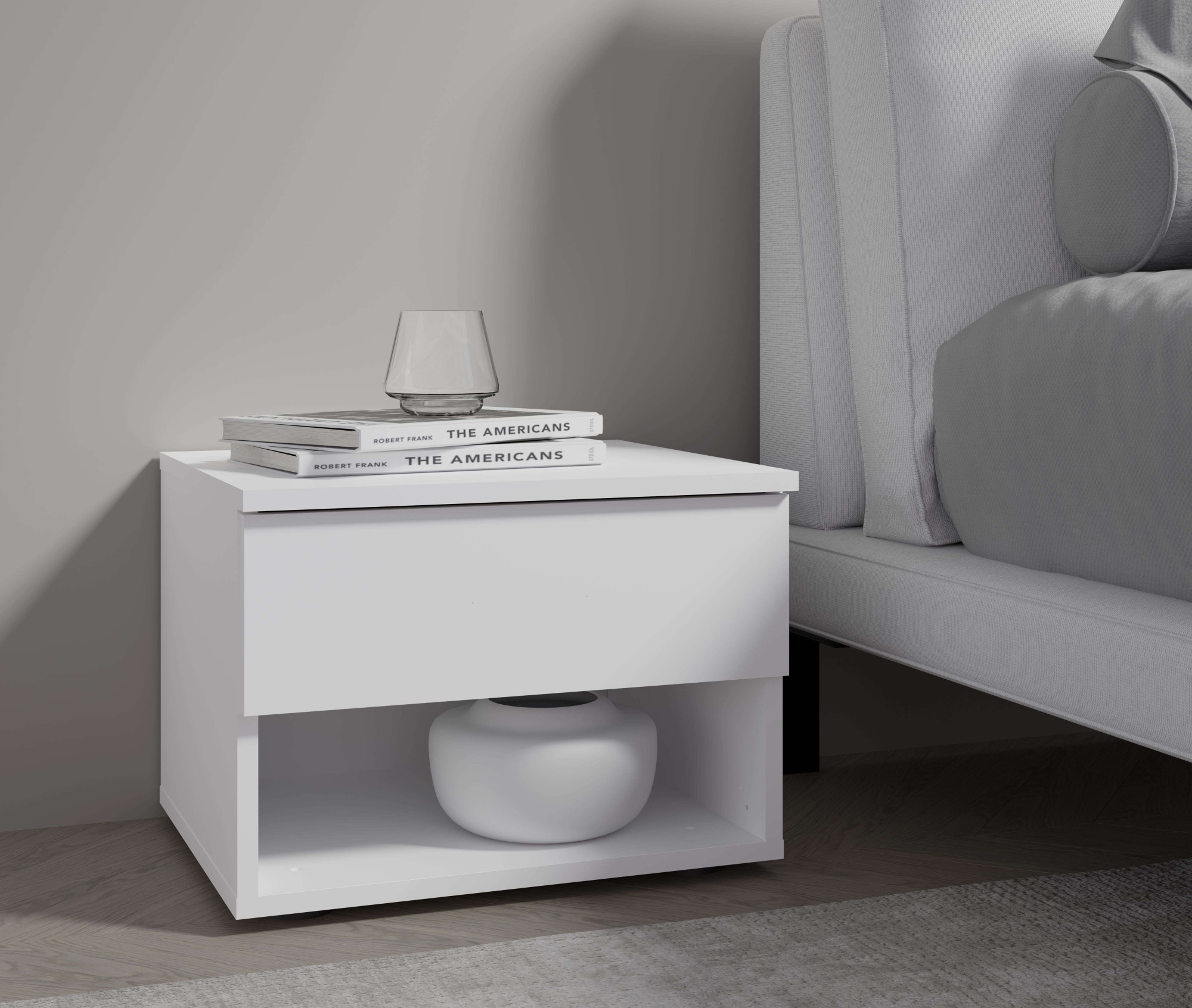 Nachttisch HOME AFFAIRE "Greti 2er Set, Nachtkonsole mit Schublade und Fach, B/T/H: 45/35/35 cm", weiß (weiß, weiß, weiß), B:44,2cm H:36,2cm T:35cm, Tische, Nachttisch, Set, 2 St., zwei Stücke, Nachtschränke, weiß matt