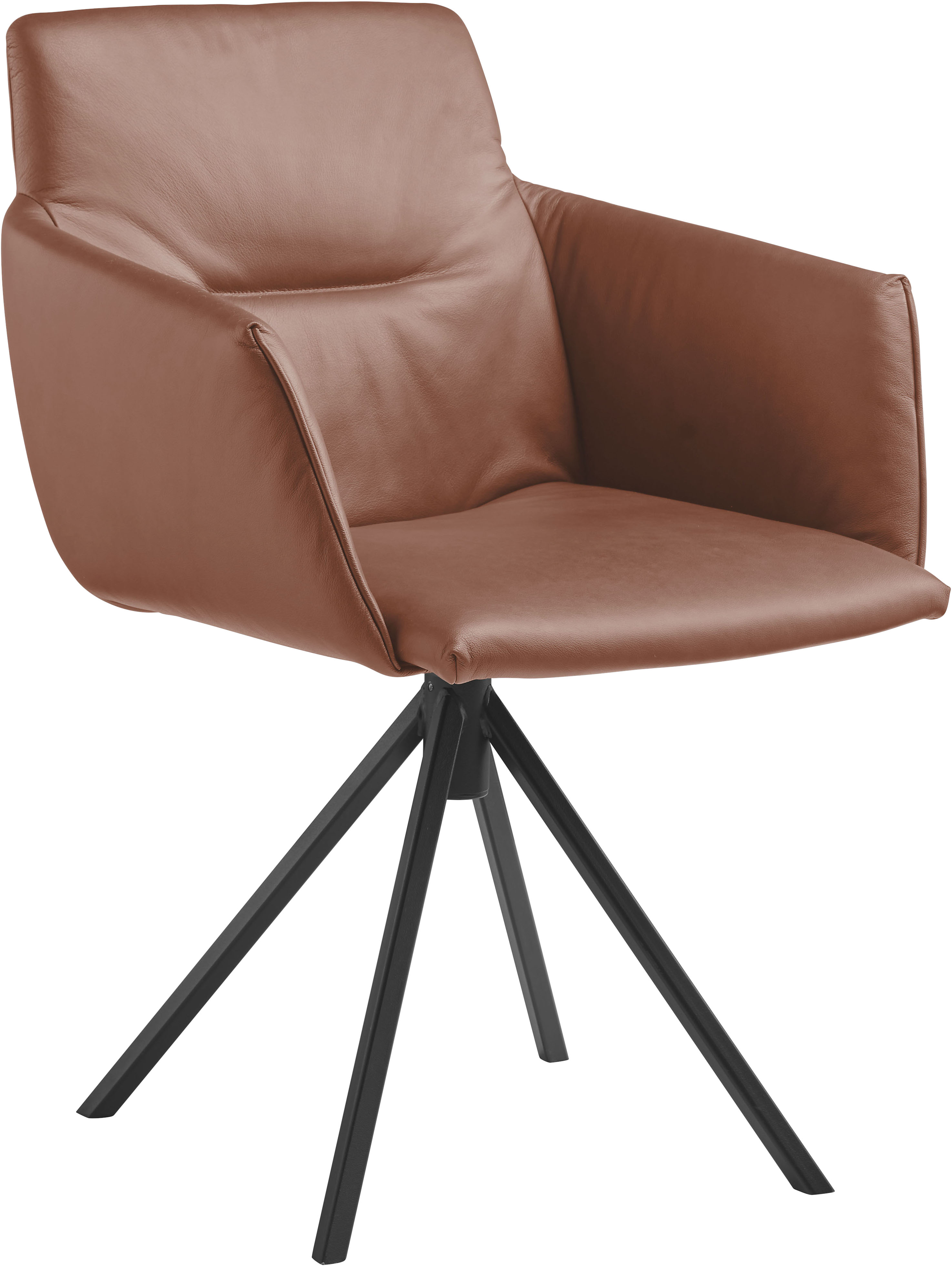 Polsterstuhl MUSTERRING "JustB SP500", braun (cognac), 1 Stk., Longlife Xtra-Leder Z69, drehbar inkl. Rückholfeder, Stühle, mit Armlehne, wahlweise mit Drehfunktion, Stativgestell in schwarz Image