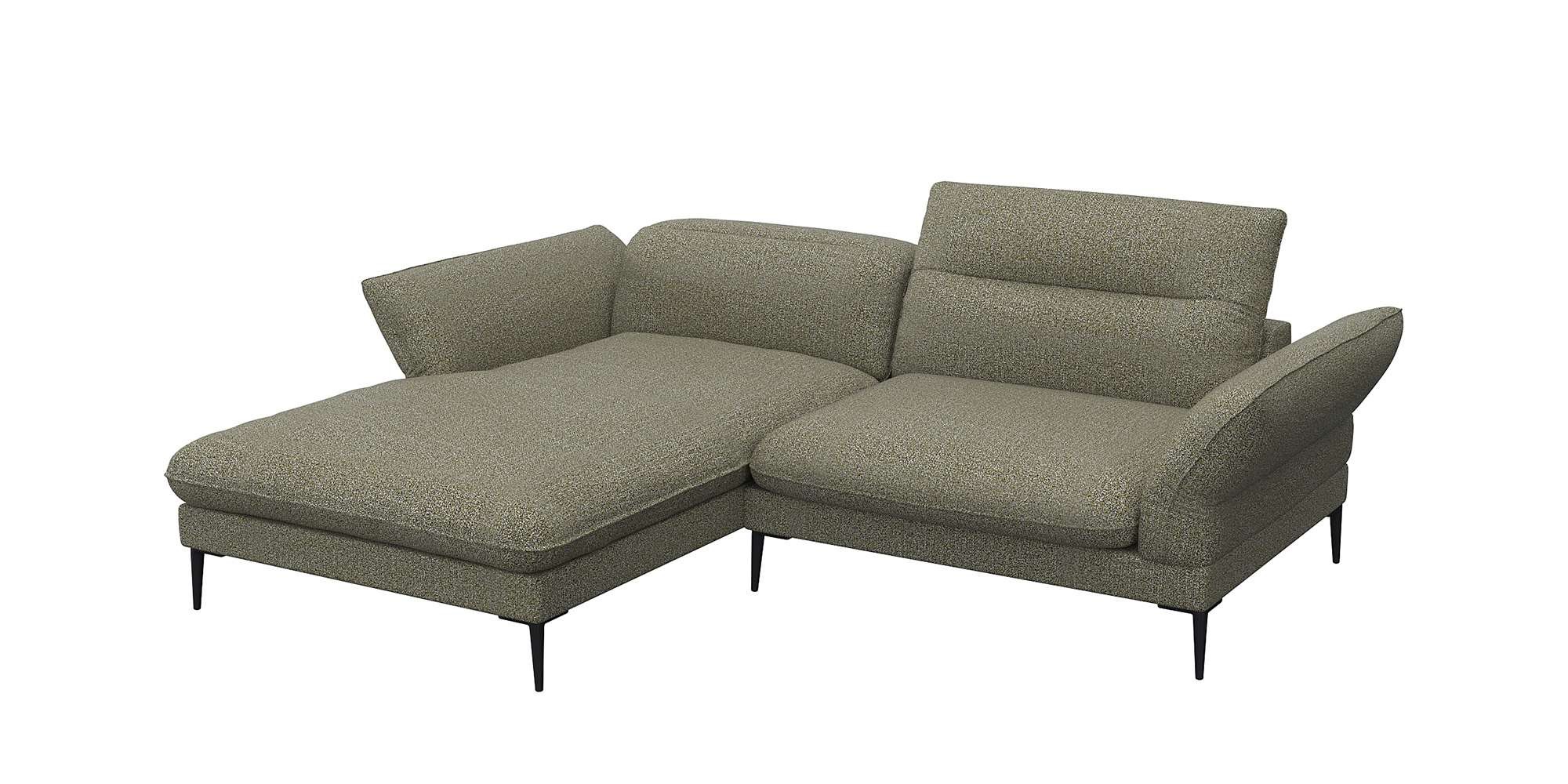 Ecksofa FLEXLUX "Salino, Funktionssofa mit Recamiere, Relaxsofa, Ecksofa", grün (fall grün), B:245cm H:88cm T:182cm, 62% Polyester, 17% Cotton, 14% Viscose, 7% Linen, Sofas, Ecksofa, Sofa mit Arm- und Kopfteil-Verstellungen, Kaltschaum & Stahl-Wellen