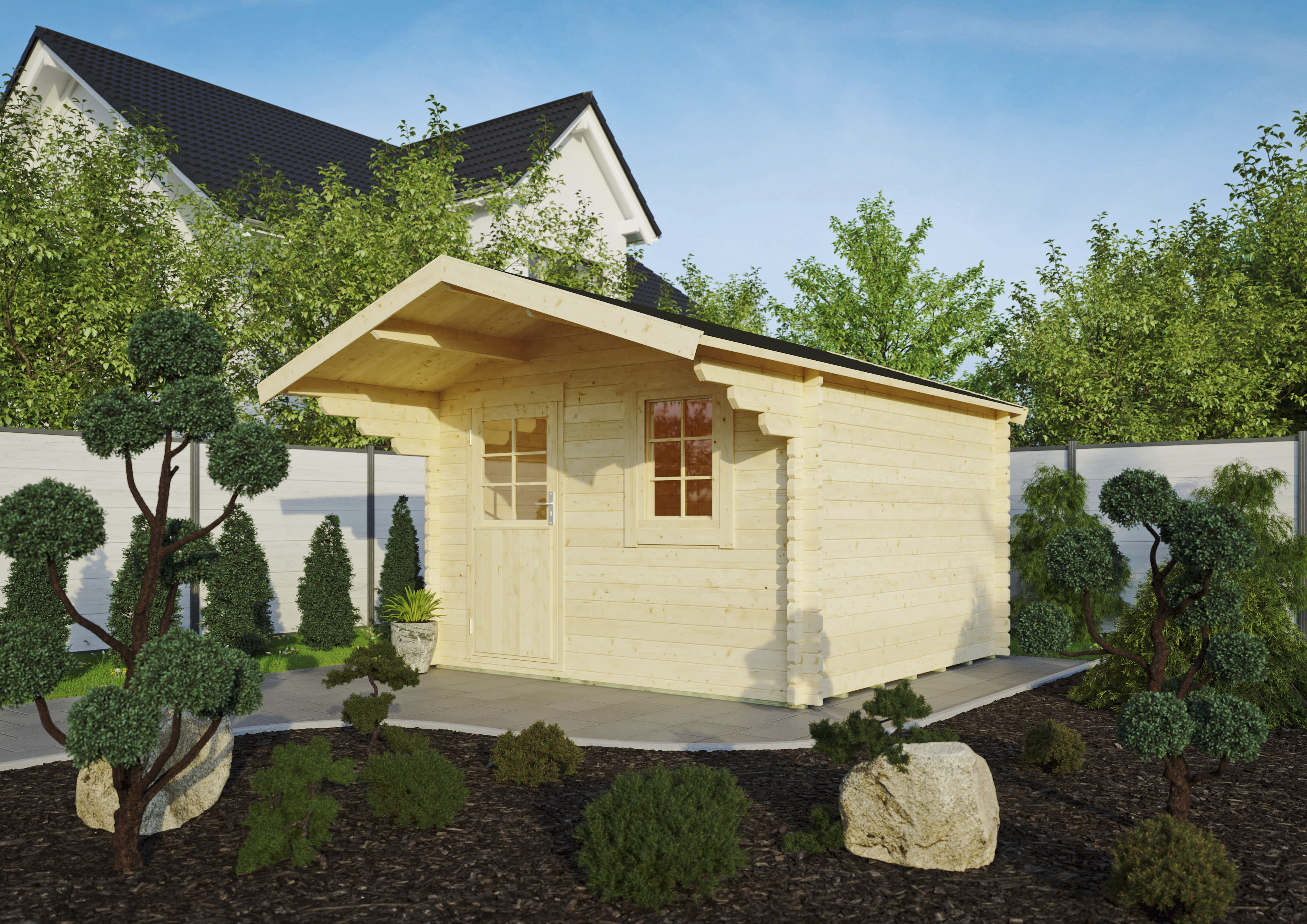 Gartenhaus KIEHN-HOLZ "Burgberg 2", beige (naturbelassen), Fußboden im Gartenhaus, Dachfolie, Holzwerkstoff, Gartenhäuser, Gartenhaus