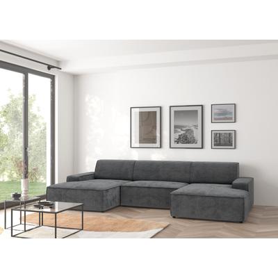 Wohnlandschaft TRENDMANUFAKTUR "Graz, wahlweise mit Sitzvorschub und Bettkasten, U-Form, Breite 329 cm", grau (dunkelgrau), B:329cm H:73cm T:162cm, 92% Polyester, 8% Polyamid, Sofas, in Cord-, haustierfreundlichem LEO Struktur- oder LUMOS-3D-Bezug Image