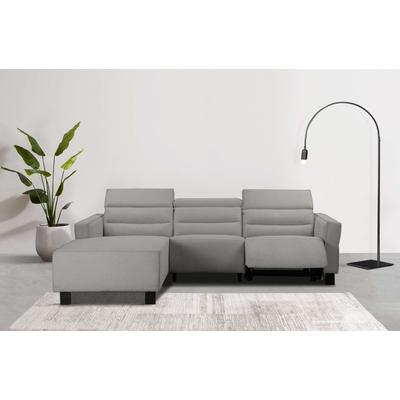 Ecksofa PLACES OF STYLE "Carpari, L-Form, 263 cm, manuelle o. elektrische Relaxfunktion", grau (hellgrau), B:263cm H:97cm T:179cm, Sofas, USB A/C und Kopfteilverstellung Image