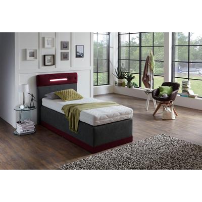 Boxspringbett, rot (bordeaux, anthrazit), Kaltschaum-Topper, Liegefläche B/L: 100cm x 200cm, H2, Bonnell-Federkernmatratze, Bezug Obermatratze 100% Polyester, waschbar bis 60u00b0C, Bezug Unterbox und Kopfteil: Mikrofaservelours (100% Polyester),... Image