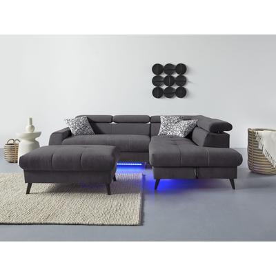 Ecksofa COTTA "Mia L-Form mit 3 Zierkissen", braun (mud), B:244cm H:74cm T:193cm, 100% Polyester, Sofas, wahlweise mit Bettfunktion, Bettkasten, Beleuchtung & Wireless-Charger Image