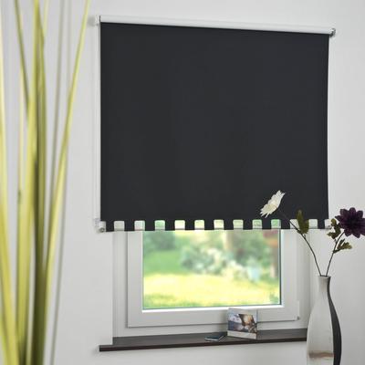 Seitenzugrollo LIEDECO Gr. 6, schwarz, B:112cm H:180cm, Polyester, Rollos, Volantrollo - eckiger Volant, Fixmaß Image