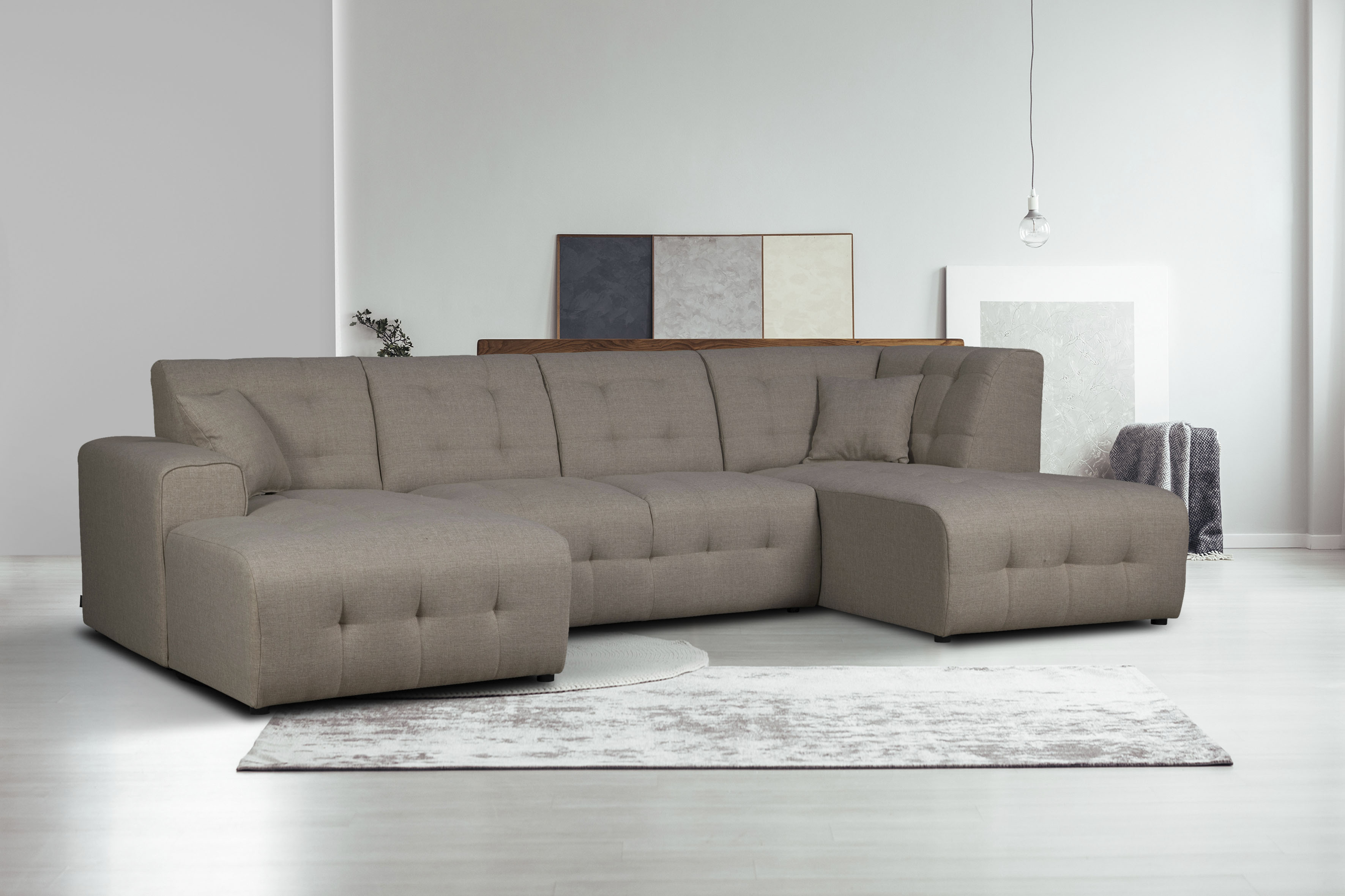 Wohnlandschaft HOME AFFAIRE "Nosia U-Form", grau (taupe), B:297cm H:85cm T:163cm, 100% Polyester, Sofas, incl. 2 Zierkissen, mit feiner Steppung Image