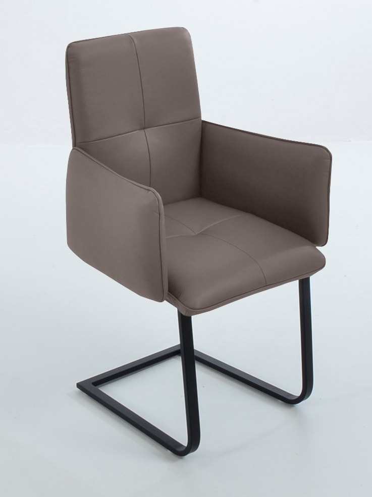 Freischwinger K+W KOMFORT & WOHNEN "6502", grau (delfin, schwarz), B:61cm H:90cm T:62cm, Stühle, Freischwinger mit Armlehnen, Flachstahlkufe in schwarz