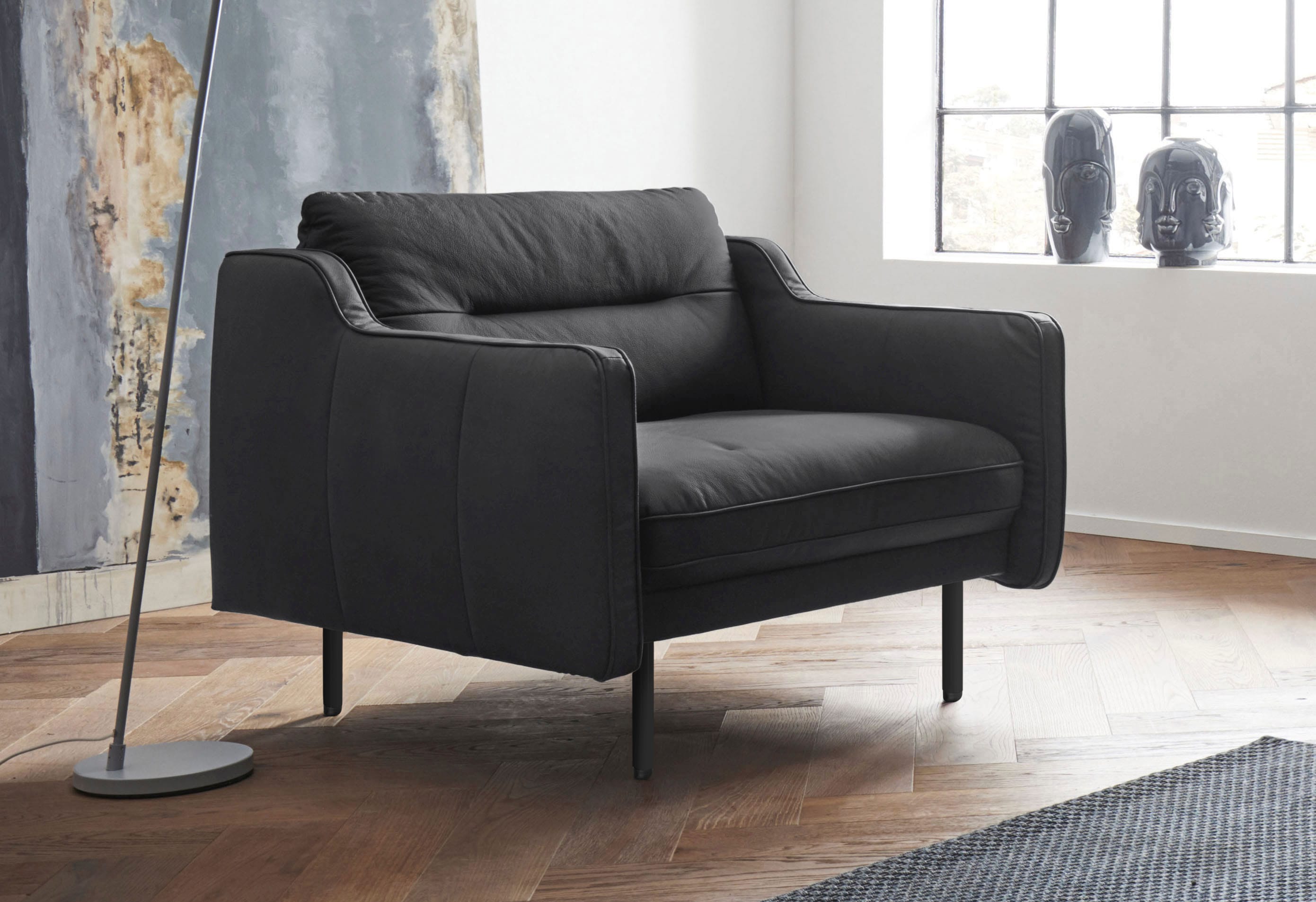 Sessel ANDAS "Nordfyn", schwarz, B:99cm H:81cm T:92cm, Struktur weich (100% Polyester);Luxus-Microfaser Lederoptik (100% Polyester);100% NaturLEDER, Sessel, Ledersessel Einzelsessel, edles Design in 3 Bezugsqualitäten, Design by Morten Georgsen