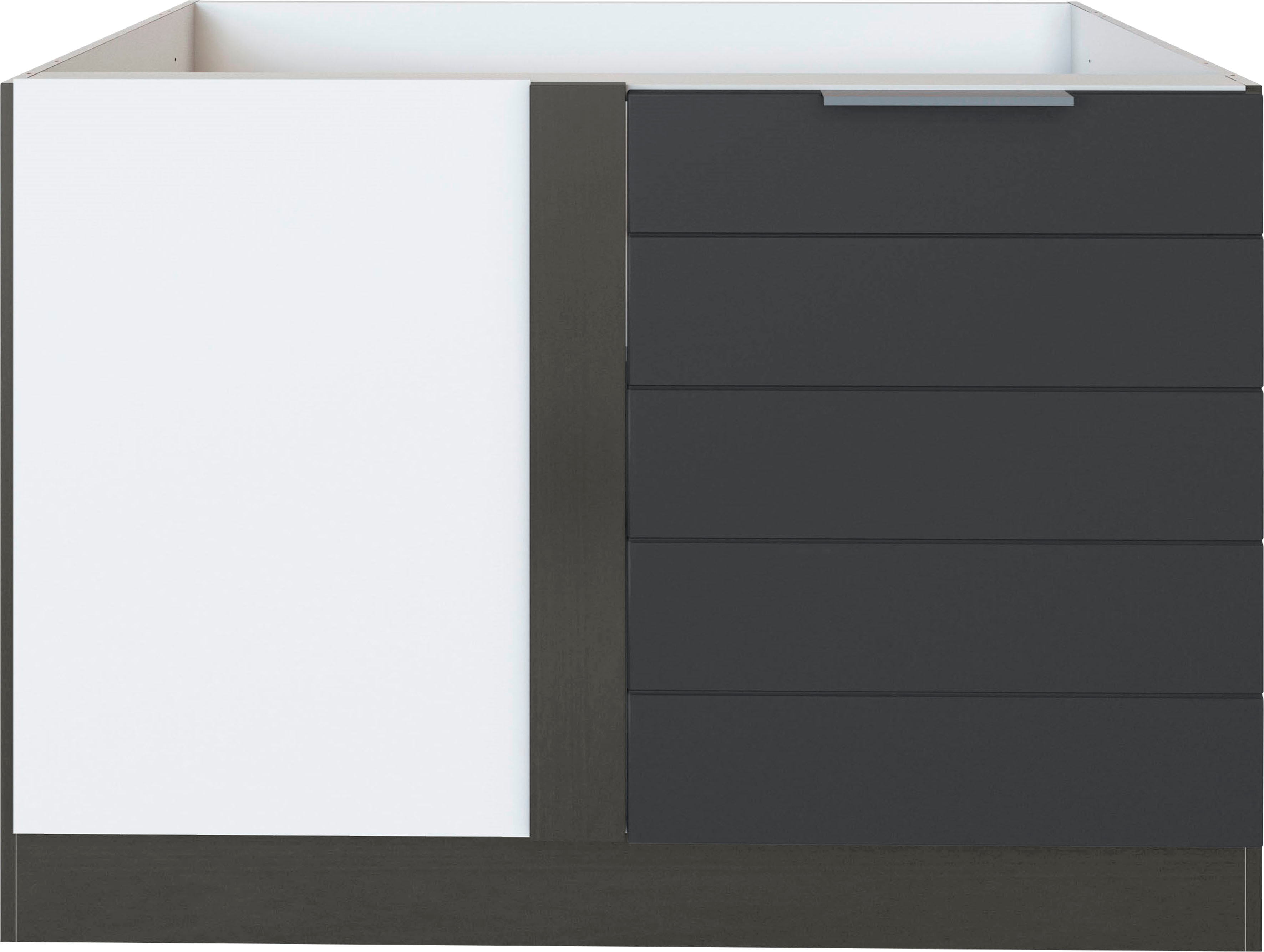 Eckunterschrank KOCHSTATION "KS-Luhe", grau (grau matt, grafit), B:120cm H:82cm T:60cm, MDF, Schränke, Küchenunterschrank Eckschrank, 120 cm breit, hochwertige MDF-Fronten mit waagerechter Lisene