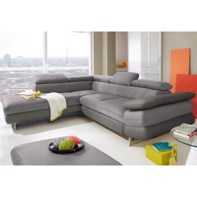 Ecksofa INOSIGN "Solution L-Form", grau (grau, grau), B:279cm H:73cm T:228cm, Sofas, mit Arm- & Kopfteilverstellung, wahlweise mit Bettfunktion Image