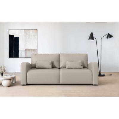 3-Sitzer INOSIGN "JIGGS wahlweise Schlafsofa mit Bettkasten, Maße B/H/T: 228/96/110 cm", grau (taupe), B:228cm H:96cm T:110cm, 100% Polyester, Sofas, Sofa mit Wellenunterfederung, enthält 2 Rückenkissen und 2 Zierkissen Image