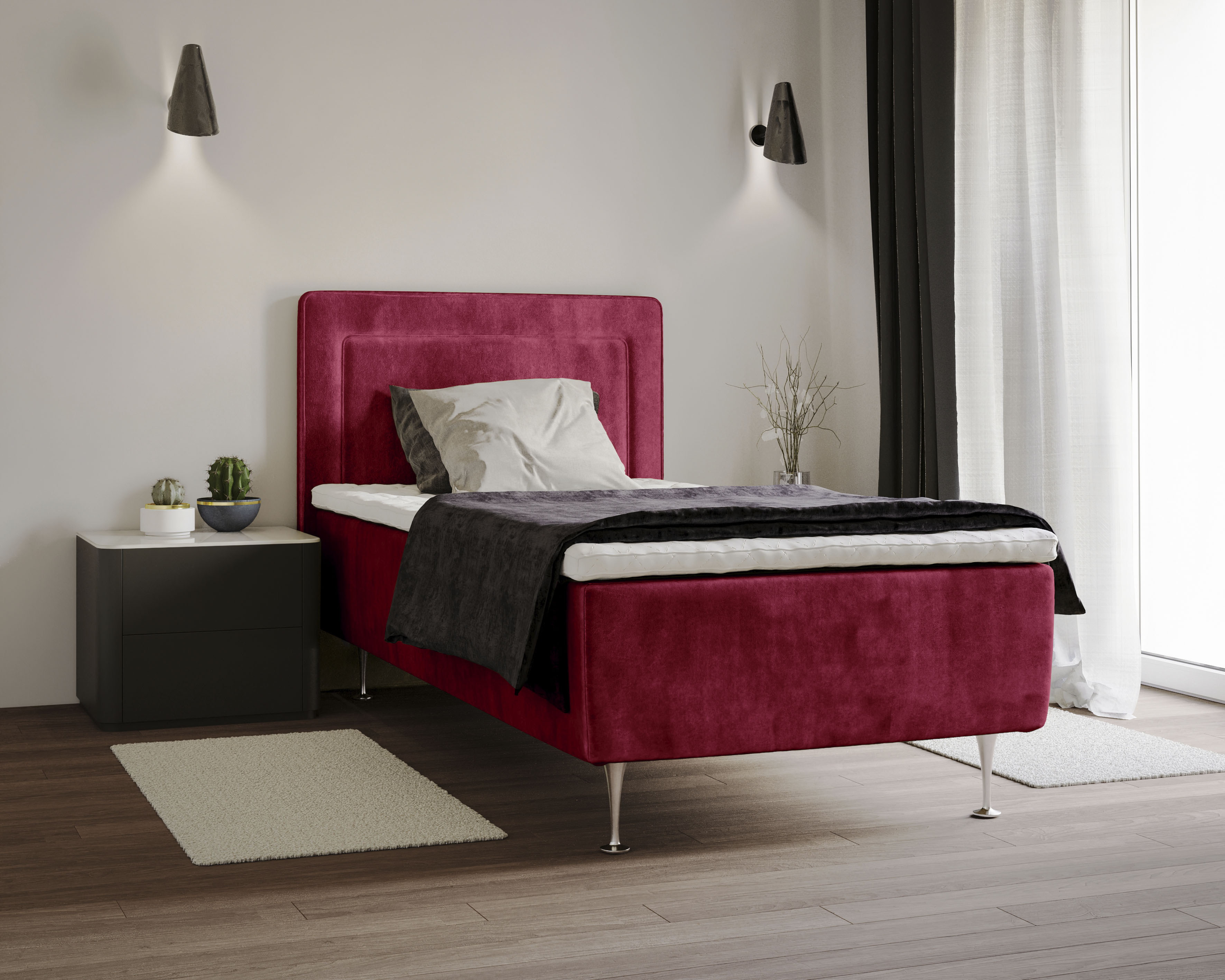 Boxspringbett INOSIGN "Hacer", rot, B:81cm L:208cm, 100% Polyester, Komplettbetten, Boxspringbett, Topper, H2 oder H3 und in Breiten 70,80,90,120,140,160,180 wählbar Image